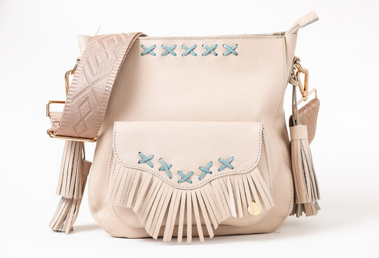 Maria X - Nude with Light Blue Crossbody Bag