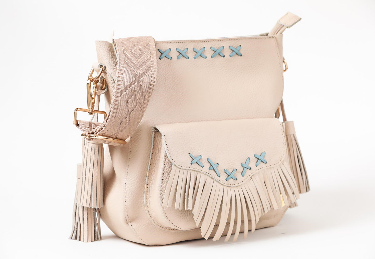 Maria X - Nude with Light Blue Crossbody Bag