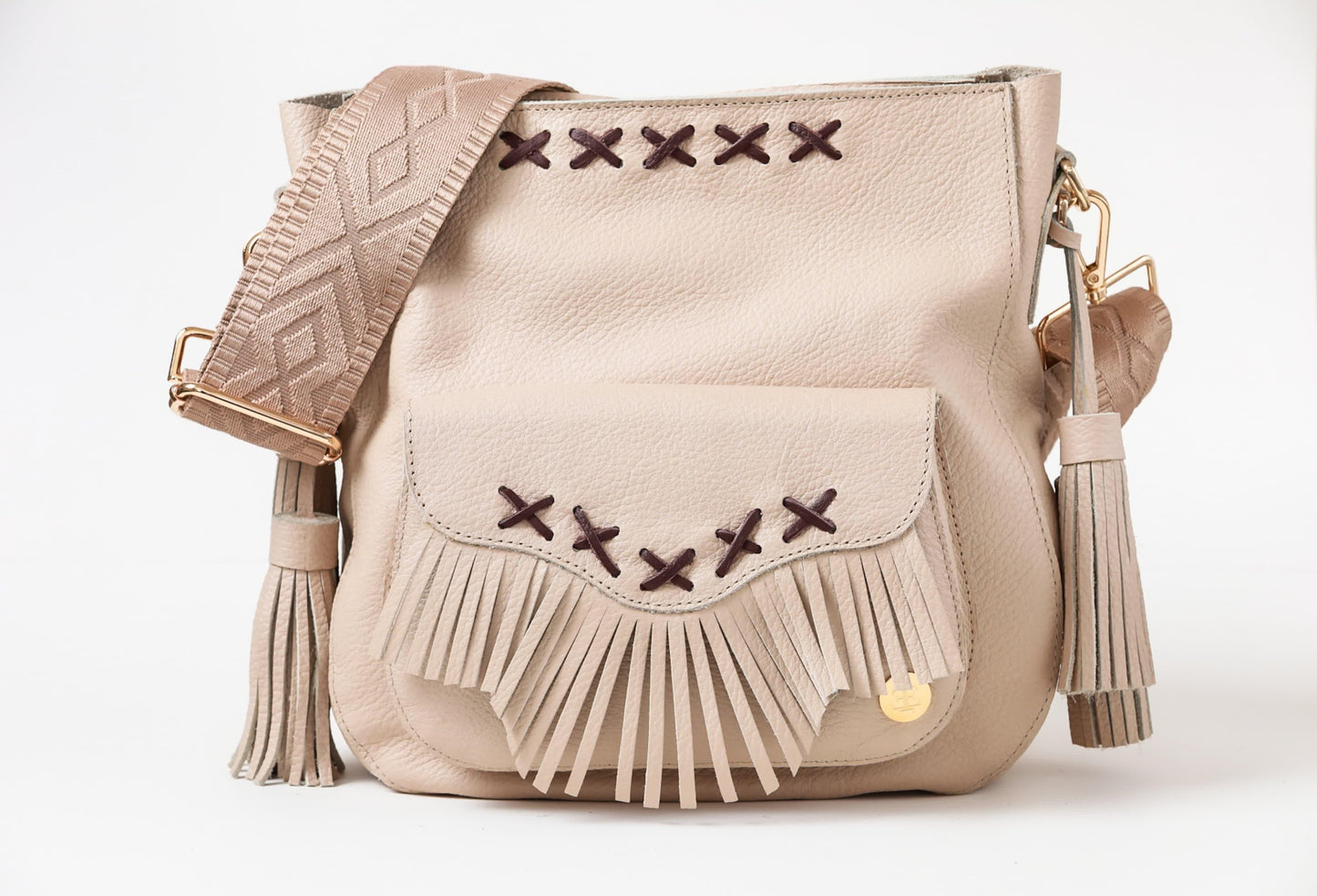 Maria X - Nude with Burgundy Crossbody Bag