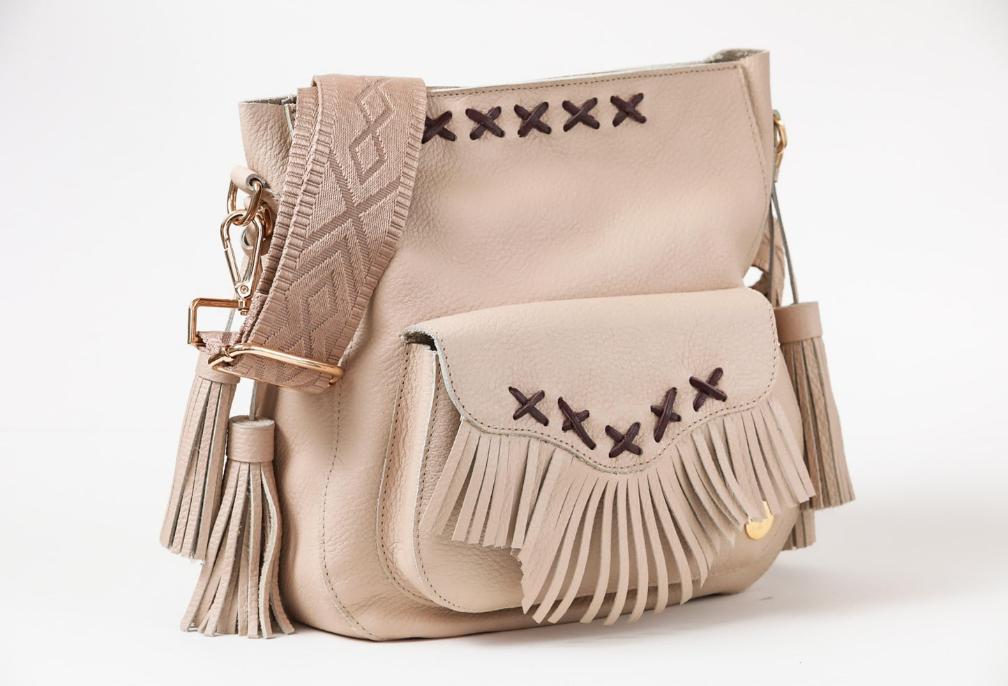 Maria X - Nude with Burgundy Crossbody Bag