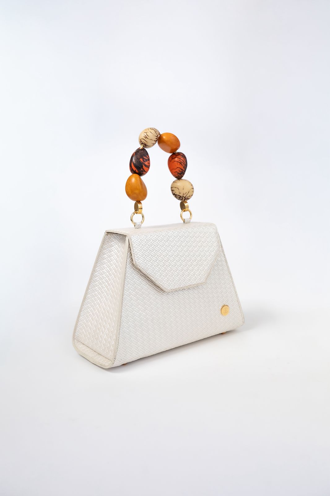 Emilia White Wicker embossed leather