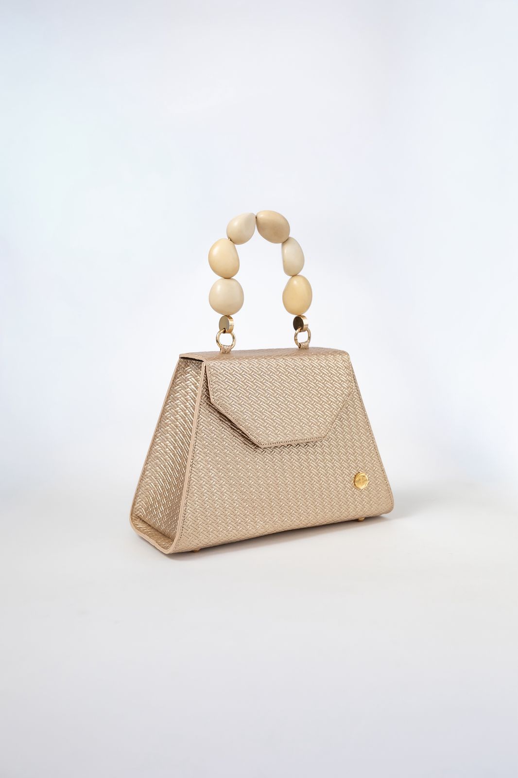 Emilia Gold Wicker embossed leather