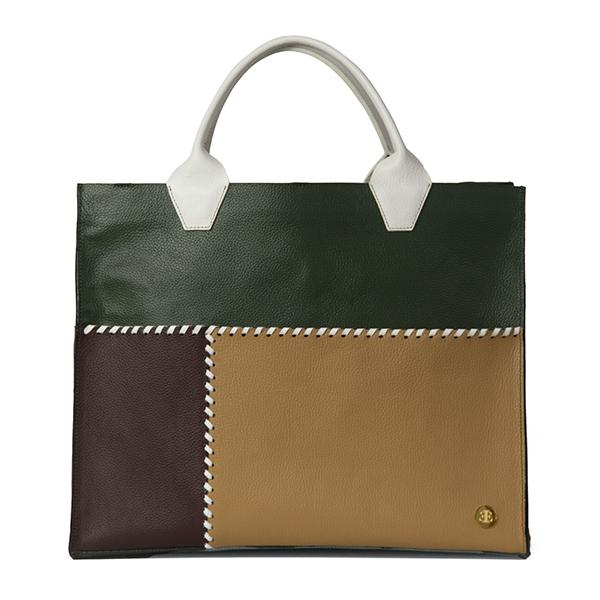 Sienna Travel – Olive Green White Handle Tote- Eva Innocenti - Leather Luxury Bags. Handmade in El Salvador.