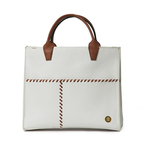 Sienna Mini – White Brown Handle Tote- Eva Innocenti - Leather Luxury Bags. Handmade in El Salvador.