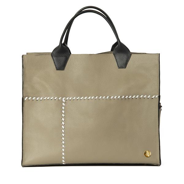 Sienna Travel – Taupe Black Handle Tote- Eva Innocenti - Leather Luxury Bags. Handmade in El Salvador.