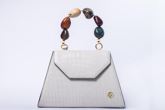 Emilia - Nude Croc embossed leather Top Handle Bag