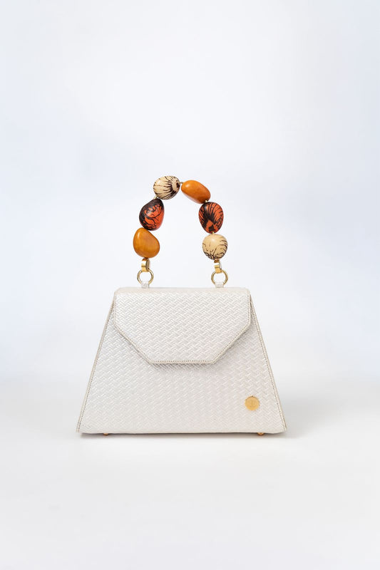 Emilia White  Wicker embossed leather