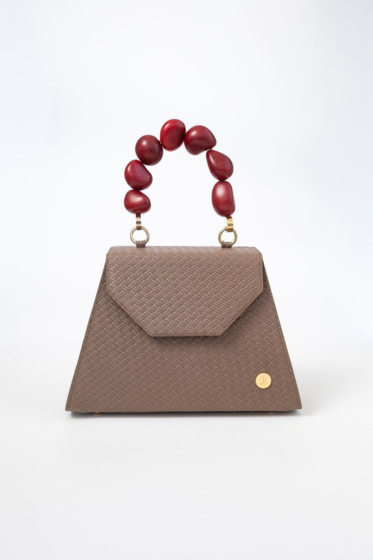 Emilia Mocha Mousse Wicker embossed leather