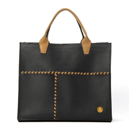 Sienna Mini Black - Camel Handle Tote- Eva Innocenti - Leather Luxury Bags. Handmade in El Salvador.