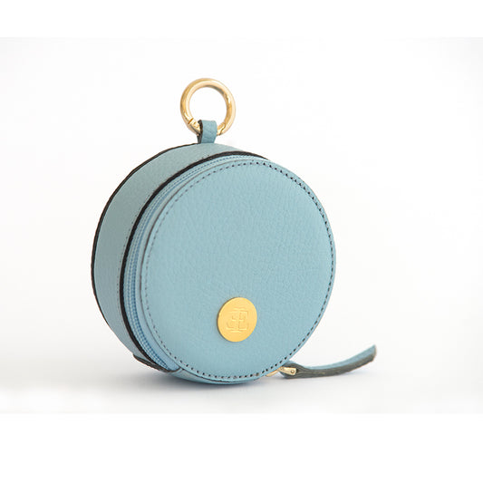 Bag Charm - Light Blue Small Leather Goods- Eva Innocenti - Leather Luxury Bags. Handmade in El Salvador.
