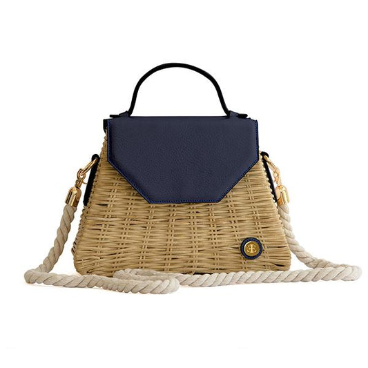 Emma Basket - Blue Top Handle Bag- Eva Innocenti - Leather Luxury Bags. Handmade in El Salvador.