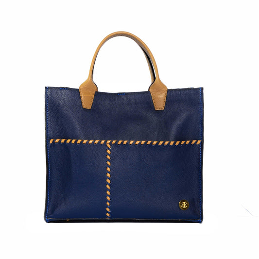 Sienna Mini –  Blue Handle Tote- Eva Innocenti - Leather Luxury Bags. Handmade in El Salvador.