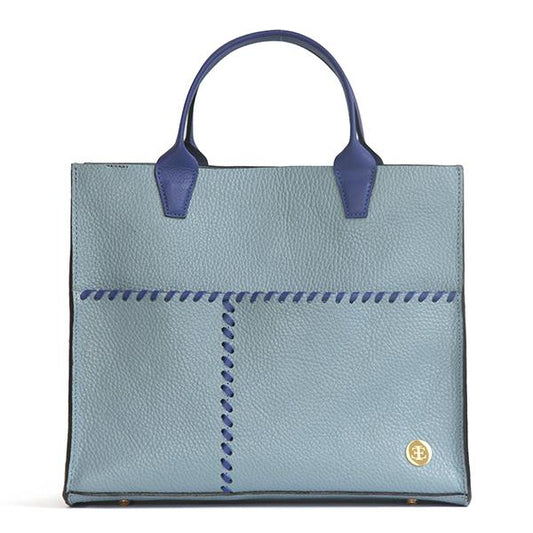 Sienna Mini –  Light Blue Handle Tote- Eva Innocenti - Leather Luxury Bags. Handmade in El Salvador.