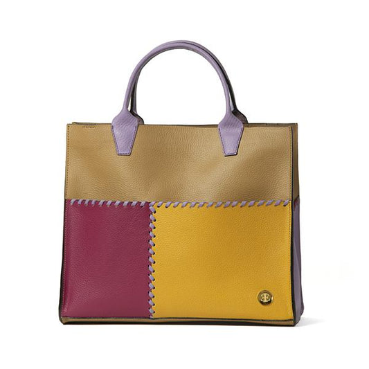 Sienna Mini –  Camel Purple Handle Tote- Eva Innocenti - Leather Luxury Bags. Handmade in El Salvador.