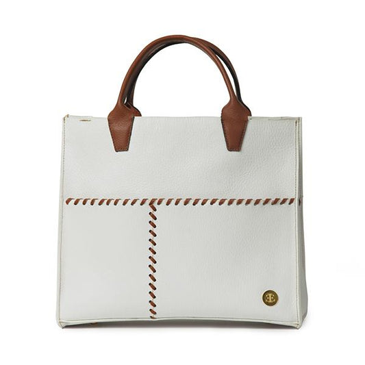 Sienna Mini –  White Brown Handle Tote- Eva Innocenti - Leather Luxury Bags. Handmade in El Salvador.
