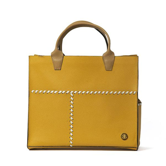 Sienna Mini –  Yellow Camel Handle Tote- Eva Innocenti - Leather Luxury Bags. Handmade in El Salvador.