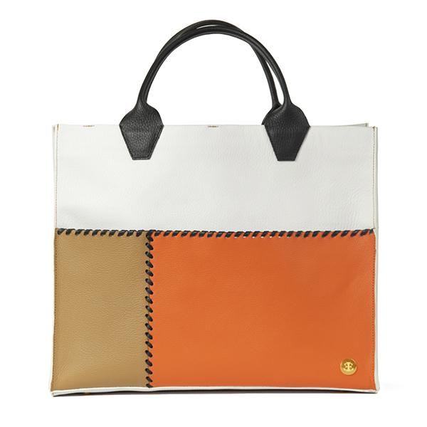 Sienna Travel – White Black Handle Tote- Eva Innocenti - Leather Luxury Bags. Handmade in El Salvador.